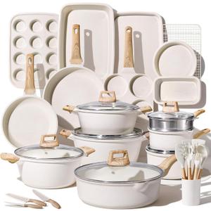 CAROTE 44pcs Pots and Pan Set Nonstick, Cookware Sets, Cooking Set Non Stick, Induction Cook Ware with Bakeware Set, Kitchen Knife Set