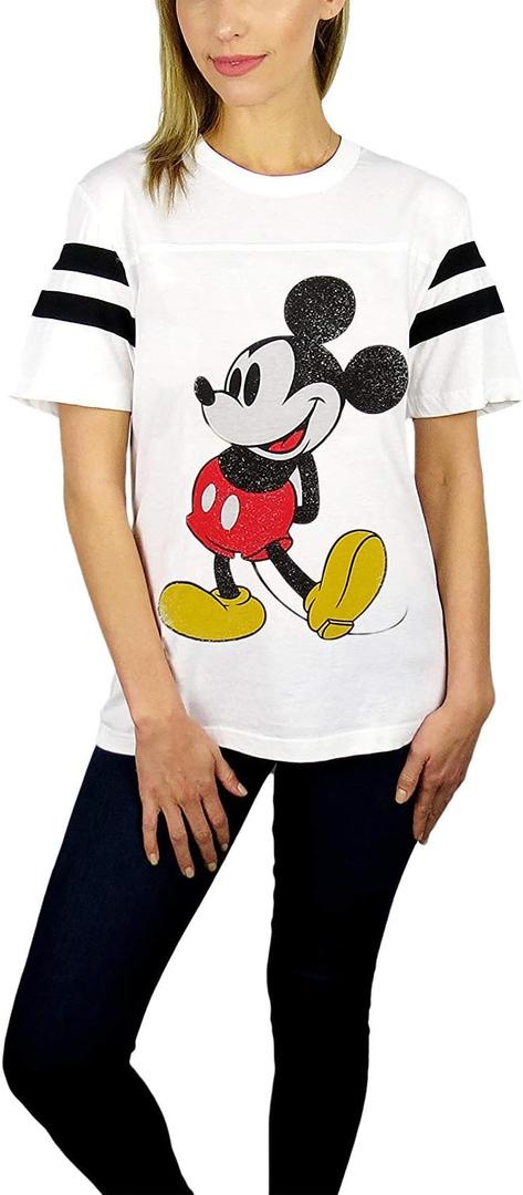 Disney Womens Minnie Mouse Varsity Football Tee (Medium, White)