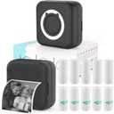 HUIJUTCHEN Mini Photo Printer - Portable Pocket Sticker Printers for iPhone Thermal Printer with 10 Rolls Thermal Paper for Photo, Memo, Journal - Black