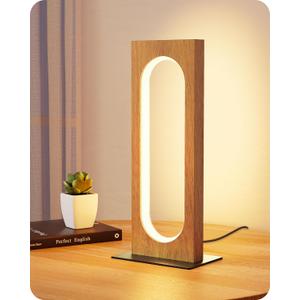 EDISHINE LED Table Lamp, Wooden Bedside Lamp with 3 Color Temperatures & Dimmable, Touch Control Square Nightstand Lamp for Bedroom Living Room, Memory Function, Dark Pearwood Color
