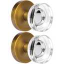 2 Pack Antique Brass Dummy Door Knob Crystal Glass Dummy Door Knobs Interior, Round Vintage Dummy Door Handle Interior for Hall Pantry Closet Door Knobs