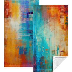Burnt Orange Hand Towels Set of 2,Turquoise Modern Abstract Art Oil Painting Soft Absorbent Fingertip Face Towels Multicolor Kitchen Guest Dish Towel Multipurpose for Bathroom