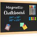 4 THOUGHT 24" x 18" Magnetic Chalkboard for Wall, Natural Wood Grain Frame | Blackboard Sign Board, Menu Board for Kitchen Home Office School, Includes 4 Markers & 8 Magnets