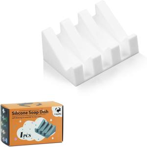 Soap Dishes, Silicone Shower Soap Dish with Drianage, Bar Soap Holder & Saver Waterfall Self-Draining to Keep Your Bar Soap Organized and Clean (1, White)