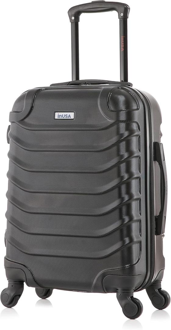 InUSA ENDURANCE Luggage with Spinner Wheels | Durable Lightweight Hardshell Suitcase, Spacious Travel Bag with Handle and Trolley | 20-Inch Carry On Small Luggage | Black