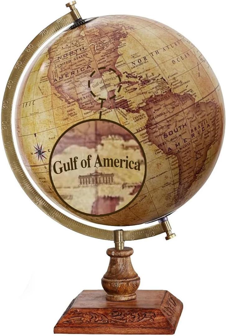 World Globe with Gulf of America  Official Updated Earth Globe Replacing Gulf of Mexico  Geographic Educational Map for Desk, Office, Classroom - Sturdy Wood Base - 12"