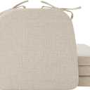 Ruqmuis Chair Cushions for Dining Chairs, 2" Thick Seat Cushions for Kitchen Chairs, D-Shaped Chair Pads with Washable Cover, Ties and Non Slip Backing, 17'' x 16'', Set of 4, Beige