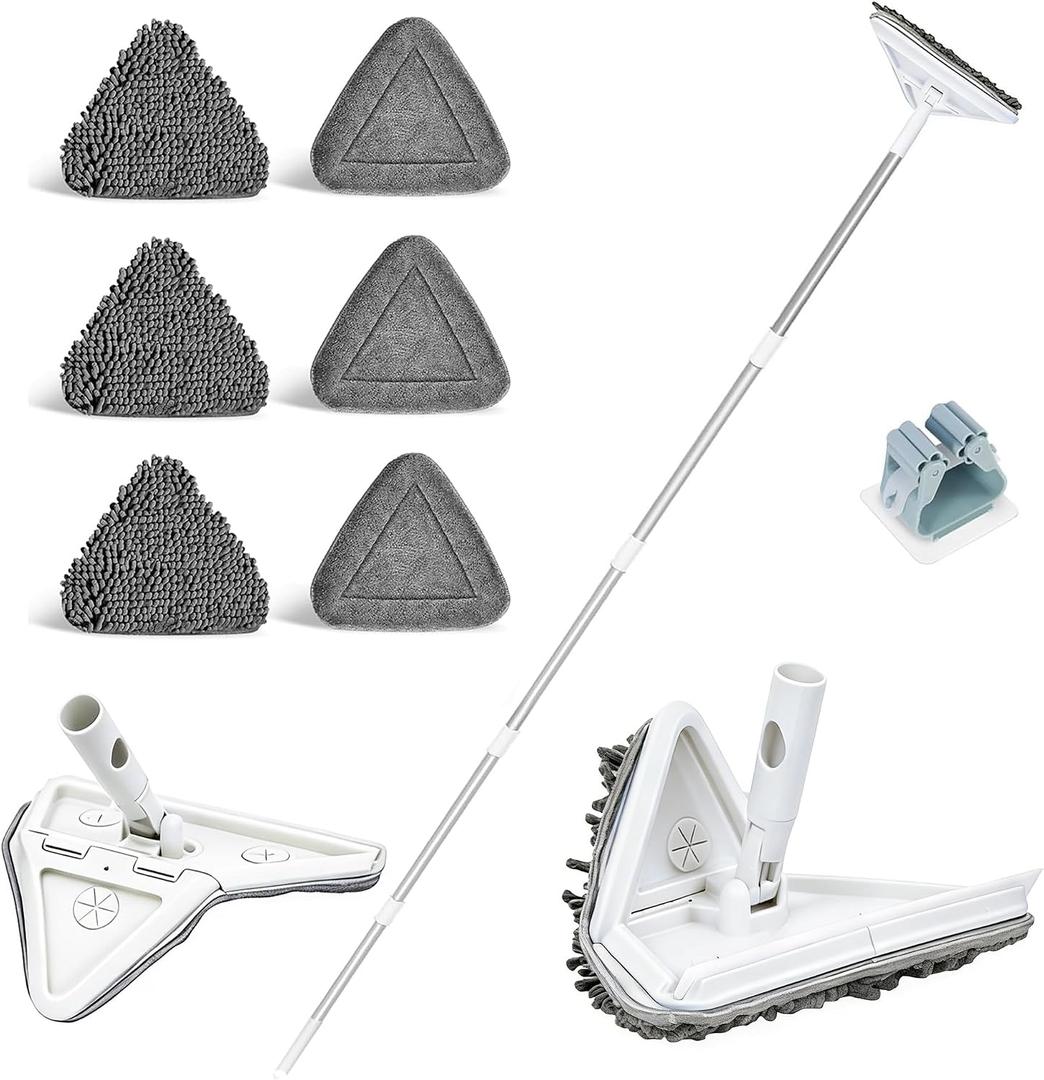 Wall Cleaner Mop with 80" Long Handle.3-in-1 Ceiling Cleaning Tool Duster with 180 Foldable & 360 Rotating Head. Includes 6 Washable Pads for Walls, Baseboards, Windows & Floors. No Ladder Needed.