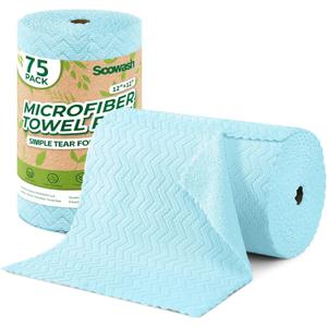 Microfiber Cleaning Cloths Roll, 75 Pack Tear Away Microfiber Towels Roll, 12" x 12" Lint Free Rags, Reusable Cleaning Cloths, Washable, Scratch Free,Ultra Absorbent Dish Rags(Blue Ripple)
