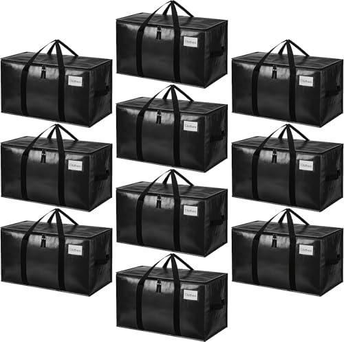 BAGAIL Heavy Duty Moving Bags with Strong Handle, Extra Large Moving Boxes, Storage Tote for Clothes, College Moving Supplies(Black, 10 Pack)