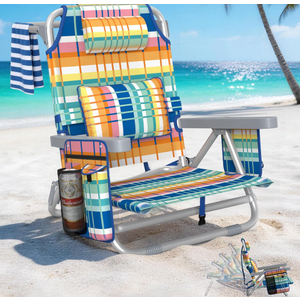 5-Position Backpack Beach Chair for Adults with Lumbar, Foldable Tall Heavy-Duty Beach Chairs with Cooler Bag,Cup Holder,Towel Rack for Beach, Camping, Outdoor