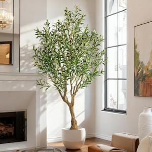 6ft Faux Olive Tree with Pot & Moss Artificial Olive Plant Fake Olive Tree for Home Decor, Large Indoor Artificial Trees Faux Plants Indoor Durable Artificial Trees for Living Room/Office