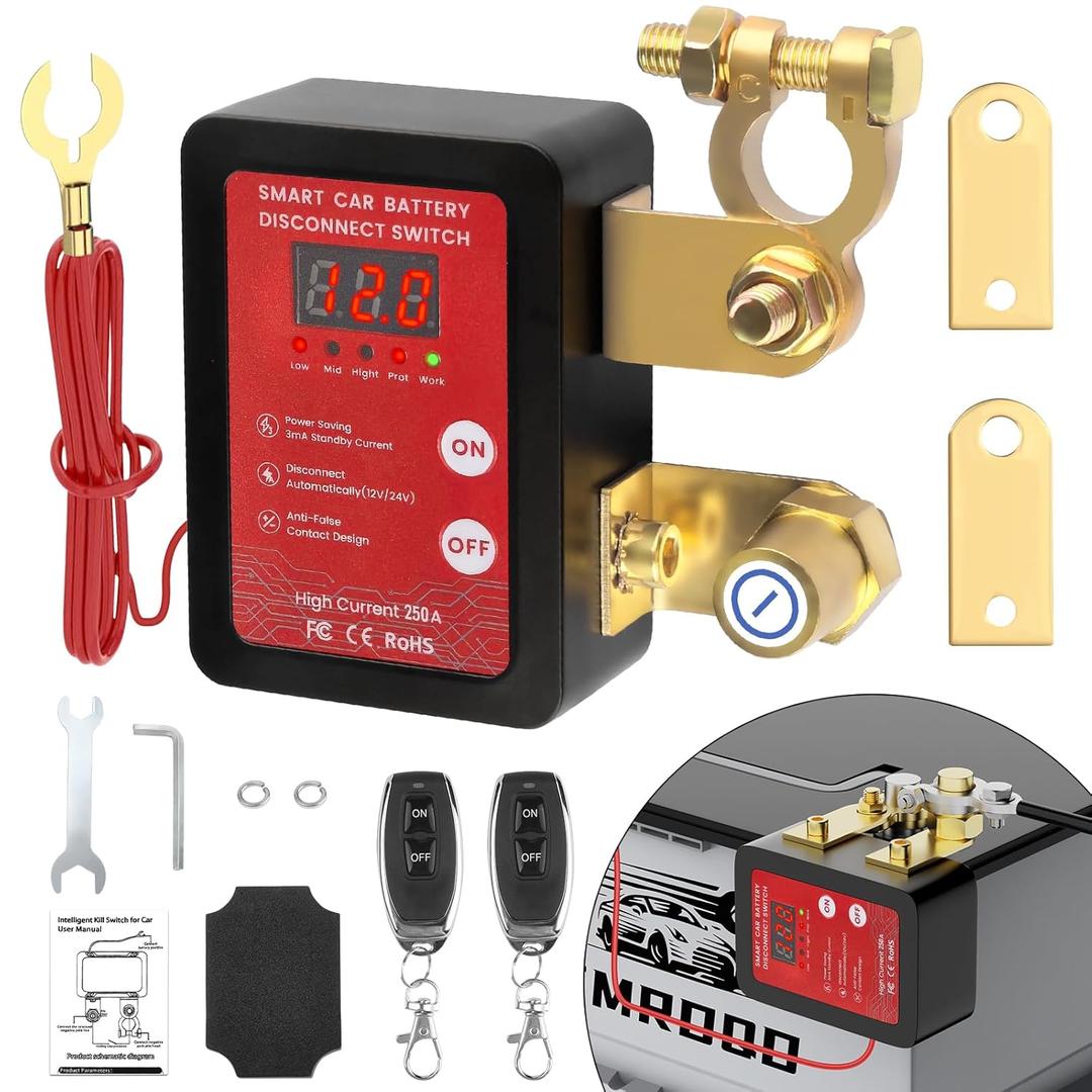 250A 12V Remote Battery Disconnect Switch, Upgrade Smart Voltage Kill Switch with Led Voltage Display for Automotive, Car Battery Kill Switch Anti Theft for Car, Truck, RV(Vertical or Flat Instal)