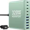 320W USB C Charger Block, 10-Port USB C Charging Station GaN III PD 65W PC Laptop Fast Charger Adapter for MacBook Pro/Air, DELL, iPad, iPhone, Samsung Galaxy (Green)