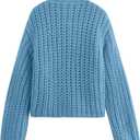 PEHMEA Women's Knit Cardigan Sweaters, Chunky Open Front Button Up Short Sweater Coats for Women Trendy (Blue, S)