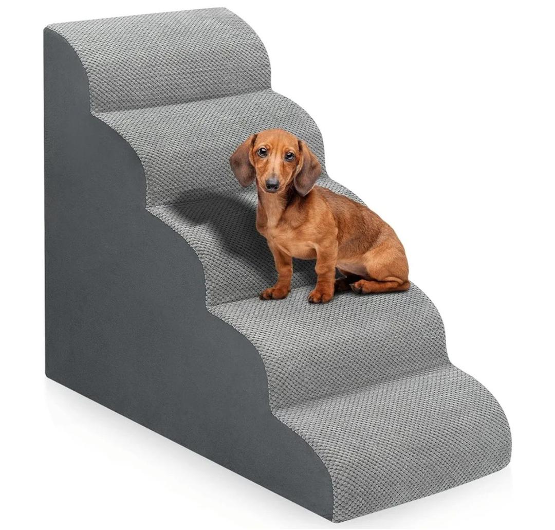 Dog Stairs for Bed 28.7”H, 5Step Dog Ramp, NonSlip Sturdy Pet Steps for Small Dogs & Cats to get on High Bed or Couches, Grey