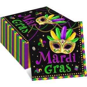 48 Pack Mardi Gras Paper Napkins Carnival Masquerade Disposable Napkins Fat Tuesday Dinner Decorative Napkins for New Orleans Masquerade Party Decor 6.5 x 6.5 Inch