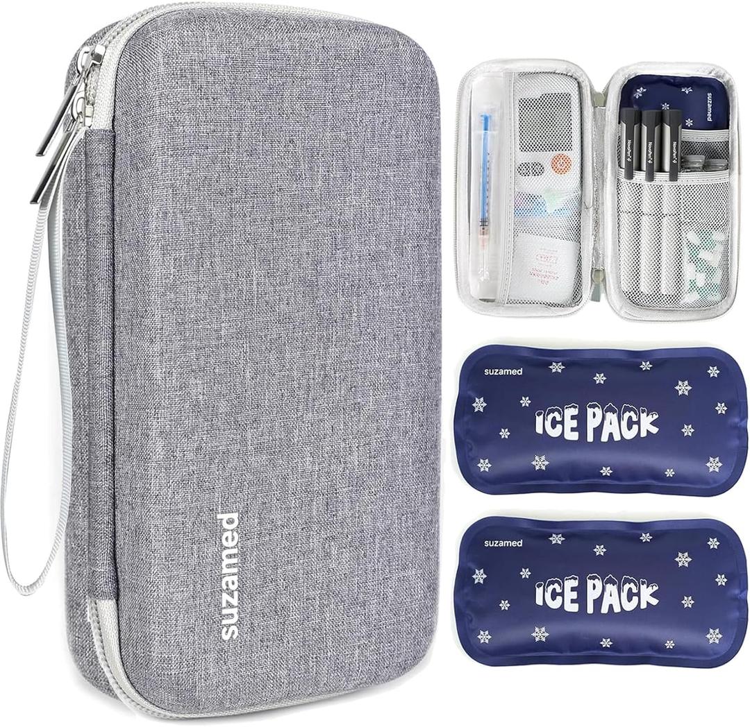 Insulin Cooler Travel Case,EVA Insulation Travel Medicine Kit with 2 Ice Packs for Diabetes Care,Insulin Pen and Other Diabetic Supplies (Grey)