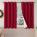 Lajode Red Christmas Linen Blackout Curtains 54 Inch Long 2 Panels, Cold Blocking Winter Thermal Insulated Curtains for Living Room Small Window Decor, Soundproof Curtains Each 52x54 Inch 2 Panels