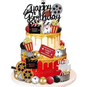 39Pcs Movie Cake Topper Theater Cake Decorations for Movie Themed Birthday Party Supplies