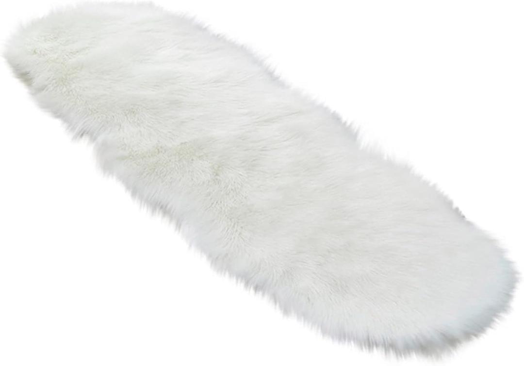 Ultra Soft Faux Fur Rug - 2x5 Feet 17 Colors Faux Sheepskin Fur Area Rug Shaggy Couch Cover Seat Cushion Furry Carpet Beside Rugs for Indoor Bedroom, Living Room Runner, Dorm Room (White)