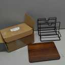 Napkin Holder for Table, Standing Napkin Holder with Salt and Pepper Shakers, Acacia Wood Base, Iron Build, for Kitchen, Dining Room, Outdoor UseIncludes Salt and Pepper Shakers