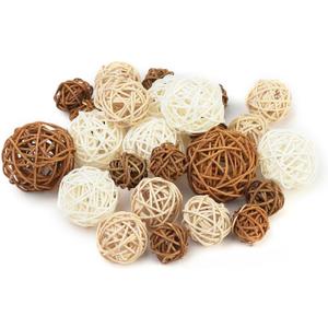 27 Pcs Rattan Balls Decorative Balls with Natural Woven Texture, Wicker Orbs for Vase Fillers, Decorative Balls for Bowls,Table Decor, Wedding Party Decoration (Chocolate/White)
