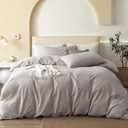 JIYUAN 100% Washed Cotton Duvet Cover Set 2 Pieces Twin, 1 Duvet Cover 68x90 Inches(Comforter Not Included) and 1 Pillowcases,Linen Feel Bedding Set Comfy and Breathable, Heathered Linen