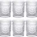 MDLUU 6-Pack Embossed Drinking Glasses, Romantic Glassware, Vintage Glass Tumblers for Juice, Beverages, Cocktail, Capacity 9oz/265ml (clear(6pcs/9oz))