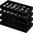 Juexica 4 Pcs Velvet Sunglasses Organizer Tray 6 Grid Sunglass Organizer Velvet Tray Stackable Glasses Display Case for Women Glasses Jewelry Display Watch (Black)