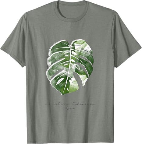 NEW Variegata Window Plant Monstera Deliciosa Tropical Leaf T-Shirt, Olive Heather, Large