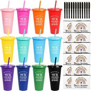 12 Set Employee Appreciation Gifts Thank You Gifts Bulk for Coworkers Teachers Nurses, 24oz Plastic Tumblers Cup Makeup Bags Pen Thank You Gift for Women Men Team Staffs (Sometimes)