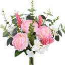 Artificial Silk Flowers Artificial Flowers Bouquets Pink Florals Arrangements Faux Peony Faux Flower Stems for Spring Wedding Bride Home Table Centerpiece Farmhouse Decorations (16PCS)