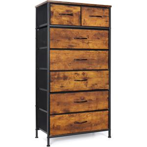 Mifuro Tall Dresser for Bedroom, Vertical Storage Organizer Tower with 7 Drawers, Chest of Drawers with Fabric Bins, Steel Frame, Wood Top for Bedroom, Closet, Entryway- Rustic Brown