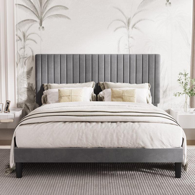 Dunphy Upholstered Platform Bed with Adjustable Headboard 58"