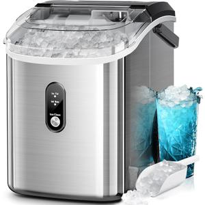 Kismile Nugget Ice Makers Countertop,35Lbs/24H,Portable Sonic Ice Machine with Self-Cleaning,One-Click Operation for Home/Office(Stainless Steels Silver)