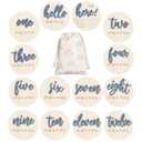 7 Pack 3D Baby Monthly Milestone Card Signs Baby Announcement Sign Double Sided Hello World Newborn Signs Wooden Circles Discs for Welcome Newborn Boy Girl Photo Props(Slate Blue,Letter)