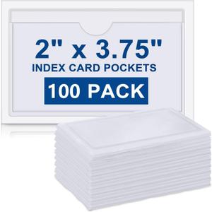 Outus 100 Pcs 4.1 x 2.5 Inch Clear Self Adhesive Pockets - Bin Labels for Storage Bins, Pocket Label Sleeves, Plastic Index Card Holder with Top Open for Organizing Bins Box Drawer