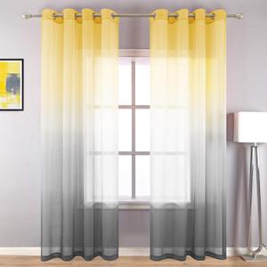 KOUFALL Yellow Sheer Curtains 84 Inches Long for Living Room,Summer Decor Window Grommet Ombre Printed Pattern Curtains for Bedroom Dining Room 84 Inch Length 2 Panels Set,Yellow and Grey