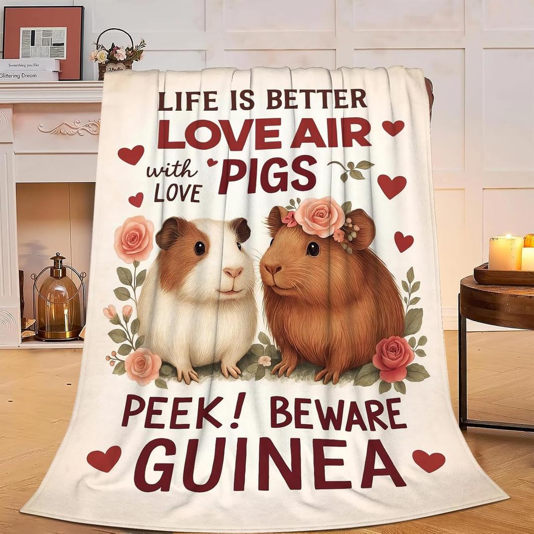 Cute Guinea Pig Throw Blanket Soft Cozy Fleece Fuzzy Plush Guinea Pig Warm Stuff Bedding Animal Blanket Gifts for Boys Girls Kids Adult Men Women 40"X50"