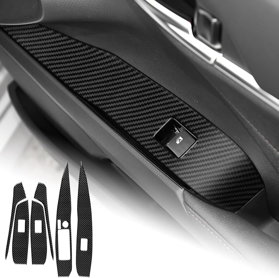 AIRSPEED for 2018-2024 Toyota Camry Carbon Fiber Car Door Window Button Cover Center Console Interior Trim Accessories, Black with Folding Rearview Mirror Button