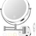 Gospire 9 Wall Mounted Lighted Magnifying Mirror, 1X/10X Magnification Double-Sided LED Bathroom Mirror, 3 Color Lights & Stepless Dimming with Touch Sensor, Extendable Arm 360 Swivel for Shaving (Silvery)