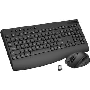 Wireless Keyboard and Mouse Combo, Full-Size Ergonomic Computer Set with Palm Rest, Lag-Free 2.4G USB Cordless Quiet Typing, Silent Click, Auto-Sleep for PC, Mac, Laptop, Windows (Black)