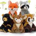 MaoGoLan 5 Pcs Woodland Animals Bulk Stuffed Woodland Toys Baby Shower Party Decorations, 8'' Grizzly Bear Deer Fox Raccoon Red Panda Forest Party Favors Gifts Mother's Day