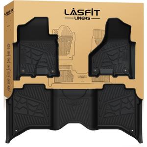 LASFIT Floor Mats for 2019-2025 2026 Ram 2500/3500 Crew Cab Bucket Seat for Carpet & Vinyl Floor (NOT fit Model with PTO Kit), All Weather TPE Custom Fit Car Mats Floor Liners 1st & 2nd Row, Black