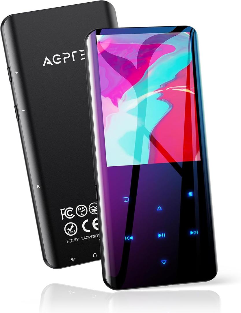 AGPTEK 64GB MP3 Player with Bluetooth 5.3, A19X 2.4" Curved Screen Portable Music Player with Speaker Lossless Sound with FM Radio, Voice Recorder, Supports up to 128GB, Black