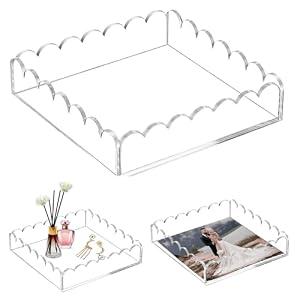 Acrylic Scalloped Tray with Magnetic Mat ï¼Œ Clear Rectangular and Includes Anti-Slip Padsï¼Œ(8 * 8 * 2")