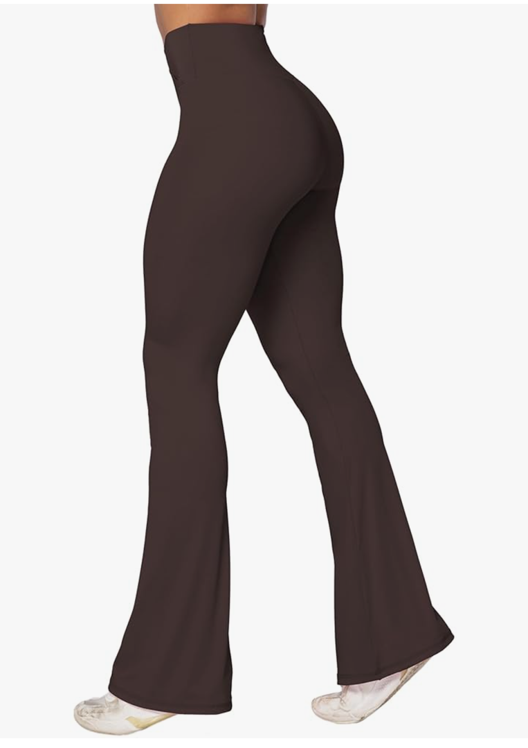 Sunzel Flare Leggings, Crossover Yoga Pants with Tummy Control, High-Waisted and Wide Leg Java Brown 34in Inseam XS