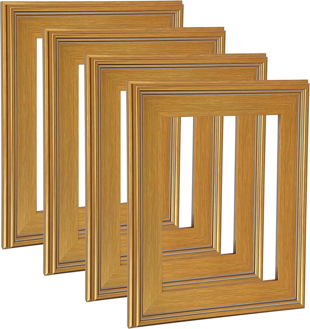 Cardinali Plein Aire Gold 12x16 Open Back Frames for Canvas Art - Box of 4, 3" Wide Moulding w/Raised Edge - No Glass or Backing - 1/2" Rabbet Depth- Timeless Picture Frame for Canvas - Made in USA