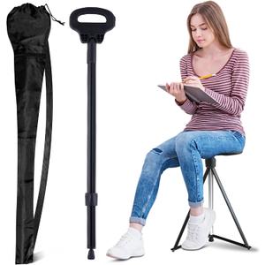 ALEVMOOM Walking Cane with Seat Folding Lightweight, Cane Stool for Adults, Aluminum Walking Chair Capacity 330lb Portable Seat for Senior, with Carry Bag